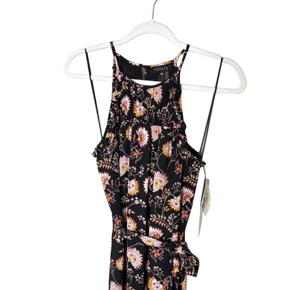 1.State High Neck Garden Maxi Dress Size XS Black Floral Ruffles Sleeveless New - Picture 3 of 10